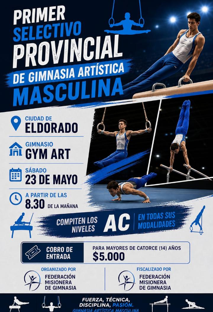 Eldorado será sede del Primer Selectivo Provincial de Gimnasia Artística Masculina 2